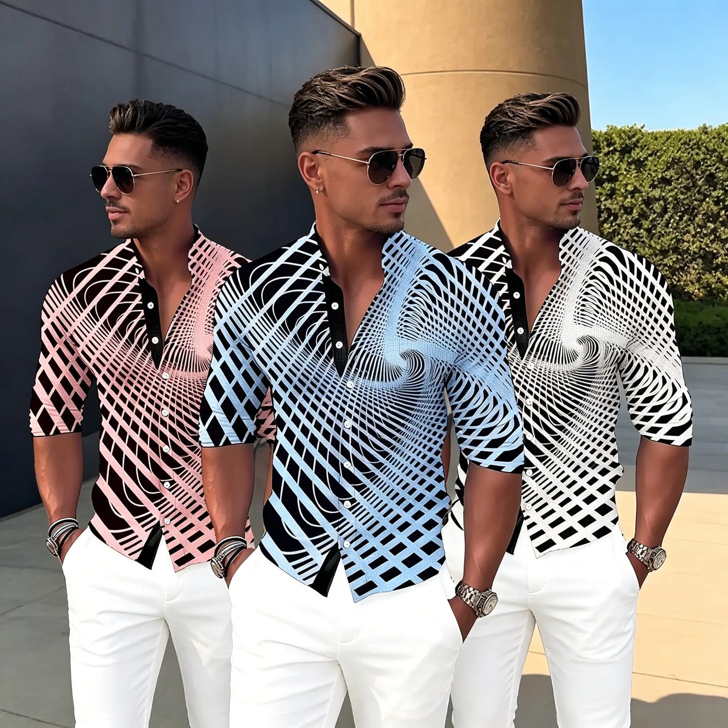 【S-6XL】Camisa estampada de algodón para hombre