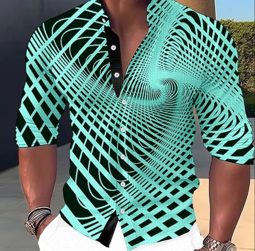 【S-6XL】Camisa estampada de algodón para hombre
