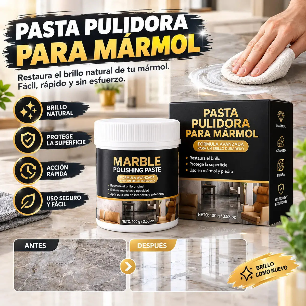 【Paquete de 2 cajas】✨ Pasta para pulir mármol: elimina arañazos sin esfuerzo, restaura el brillo y protege la superficie 🛡️