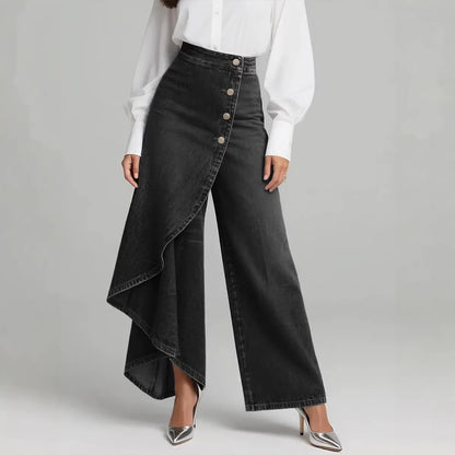 【S-3XL】Pantalones vaqueros de mujer de talle alto y pierna ancha