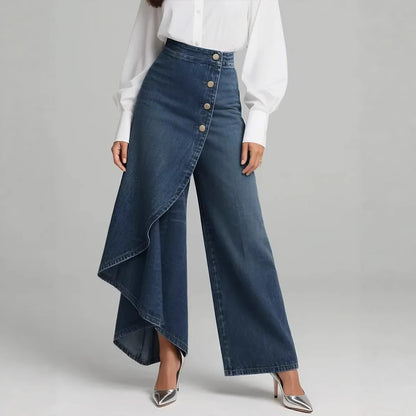 【S-3XL】Pantalones vaqueros de mujer de talle alto y pierna ancha
