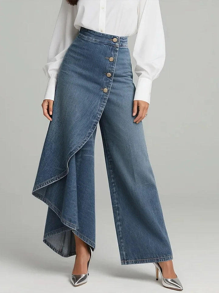 【S-3XL】Pantalones vaqueros de mujer de talle alto y pierna ancha