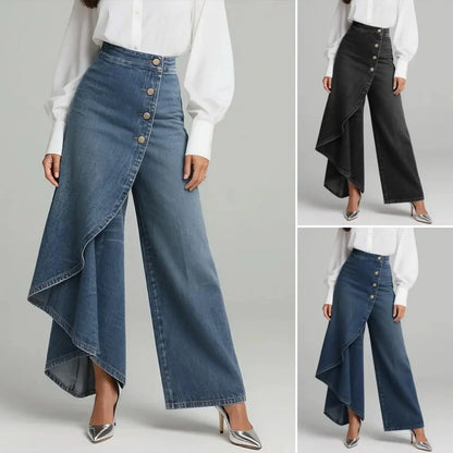 【S-3XL】Pantalones vaqueros de mujer de talle alto y pierna ancha