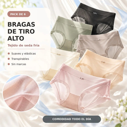 【40-100Kg】【6 unidades】Bragas de mujer de seda helada de cintura alta